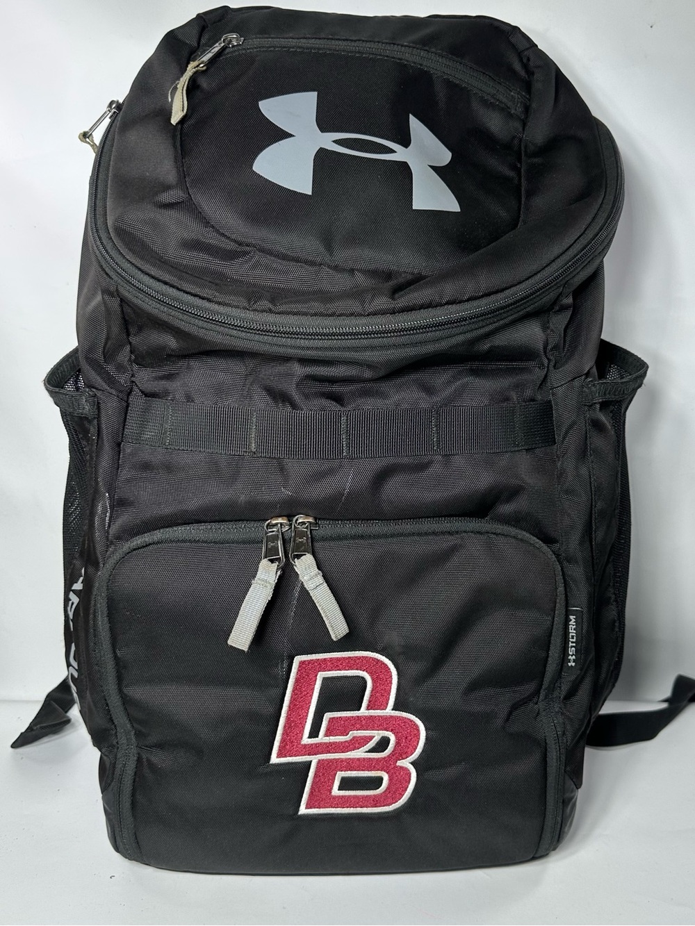 Under Armour Undeniable 3.0 Black Backpack with Gray Logo and Maroon DB Patch